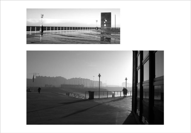 Paseo del muro de San Lorenzo y muelle, Gij�n, Asturias.